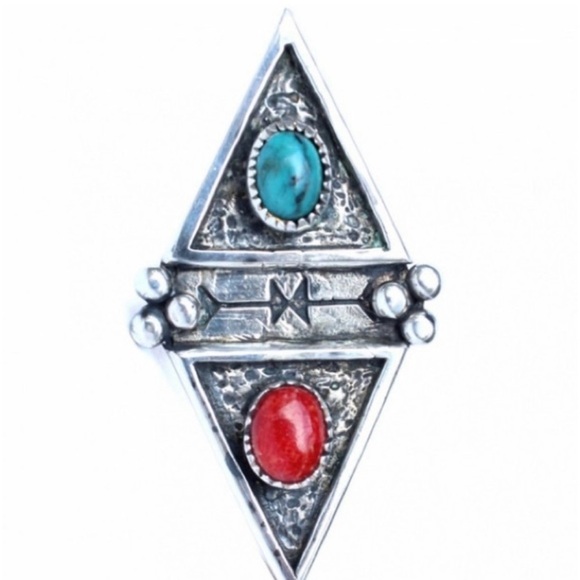 Spell and the Gypsy two lovers ring brass, coral, turquoise size 8 - Picture 1 of 3